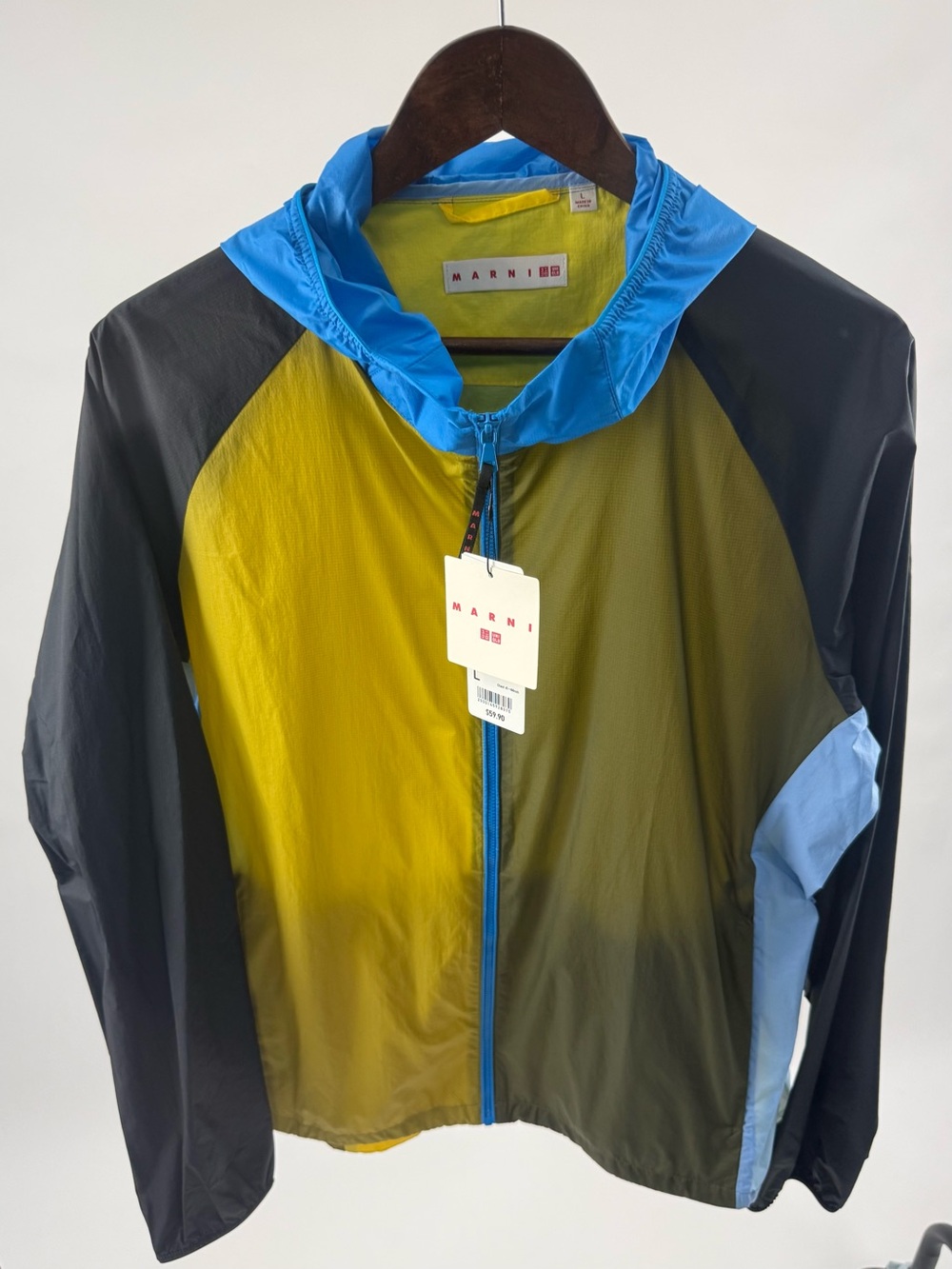 Marni Colorblock Hooded Jacket in Yellow, Blue & Black